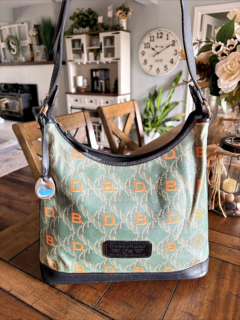 Dooney & Bourke Nylon Collection Hobo Shoulder Bag in Green & Orange